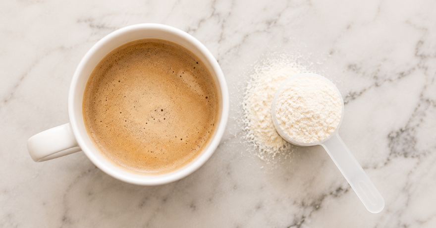 alaya multi collagen with coffee cup