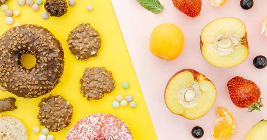 Healthy food next to unhealthy food