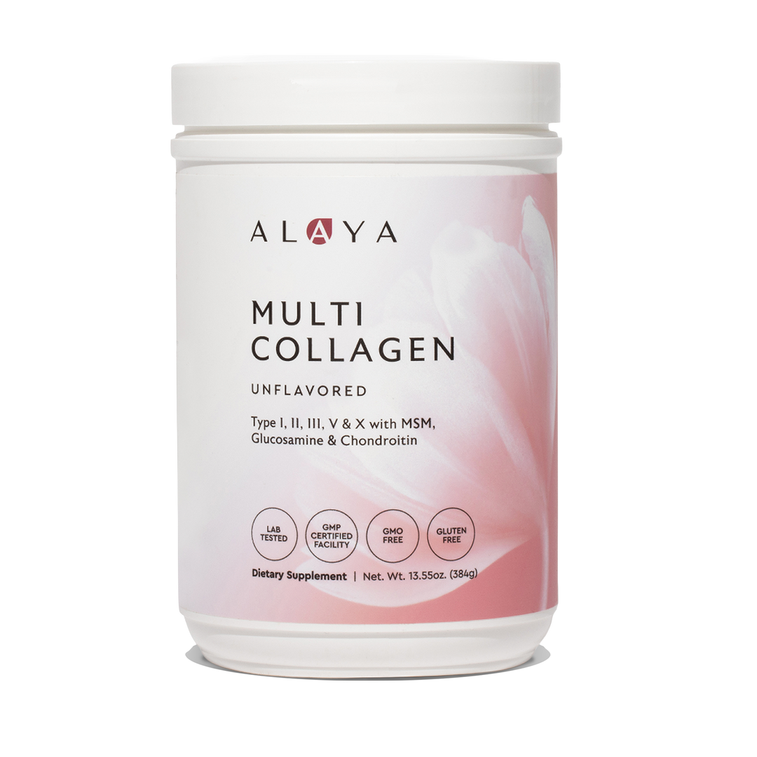 Alaya Multi Collagen Powder supplement bottle on a clear background #hide
